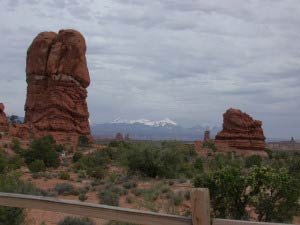 Balanced Rock, Ham Rock, La Sal Mountains, Arches, Utah