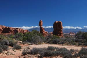 Balanced Rock, Ham Rock, La Sal Mountains, Arches, Utah