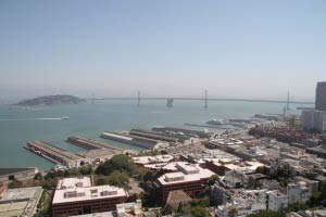 Oakland Bay Bridge, Ferry Building, Coit Tower, Telegraph Hill, San Francisco, Kalifornien