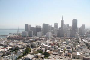 Financial District, Pyramid Tower, Bank of America, Coit Tower, Telegraph Hill, San Francisco, Kalifornien